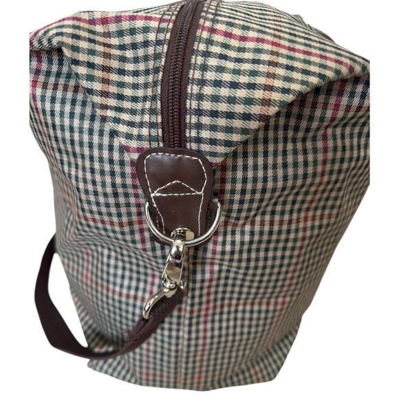 Diane von Furstenberg Large Plaid Weekender Tote Bag 20" Brown Green Red - Picture 3 of 13